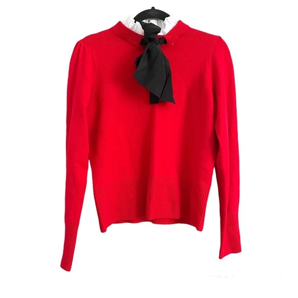 Sandro Red 100% Wool Lézard Sweater w/ Silk Bow - 3/M 🇫🇷 - Picture 11 of 14